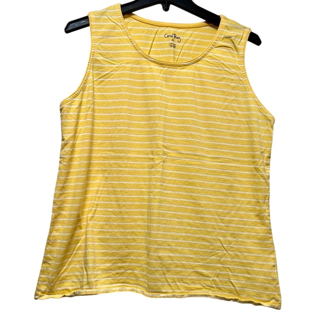 Coral Bay Striped Tank Size XL Yellow White Stripe (389)